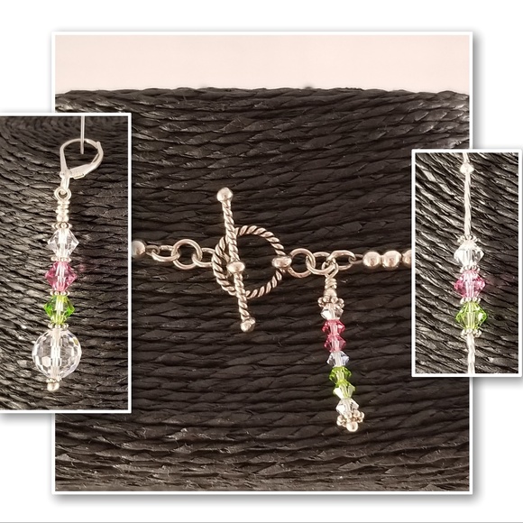***SOLD***Pink, Clear & Green Swarovski and Sterling Set - Picture 8 of 9